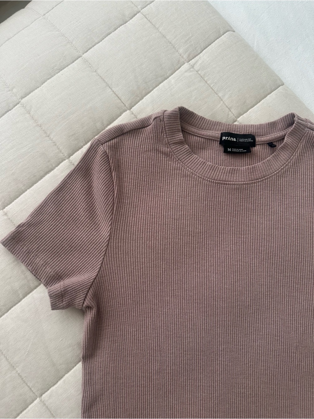 Prana Ribbed Short Sleeve Tee - Mauve Brown - Picture 2 of 5
